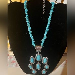Vintage European And American Ethnic Style Panoramic Blue Turquoise Necklace